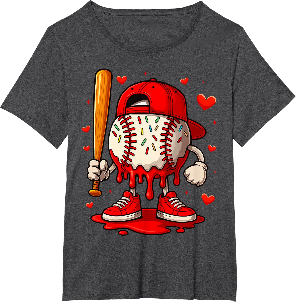 Baseball Drip Ice Cream Apparel Boys Kids Valentines Day T-Shirt - Dark Heather Grey