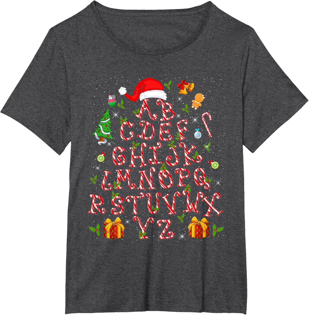 Christmas Tree Alphabet Candy Cane Xmas Holiday Teacher T-Shirt - Dark Heather Grey