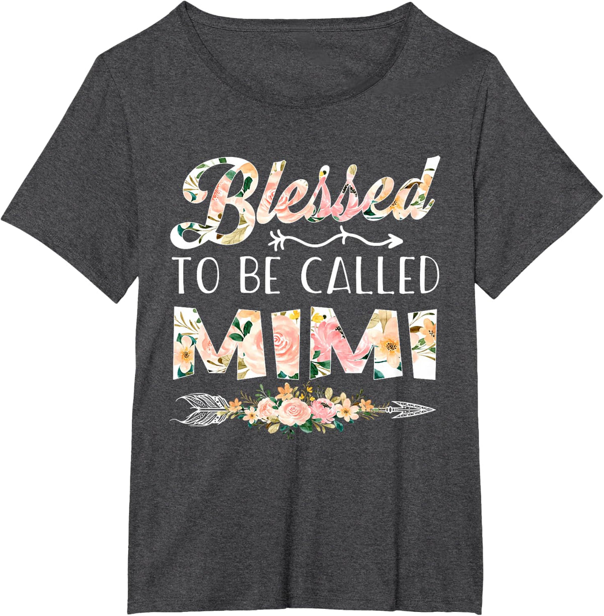 Blessed to Be Called Mimi Mothers Day Flower T-Shirt - Dark Heather Grey