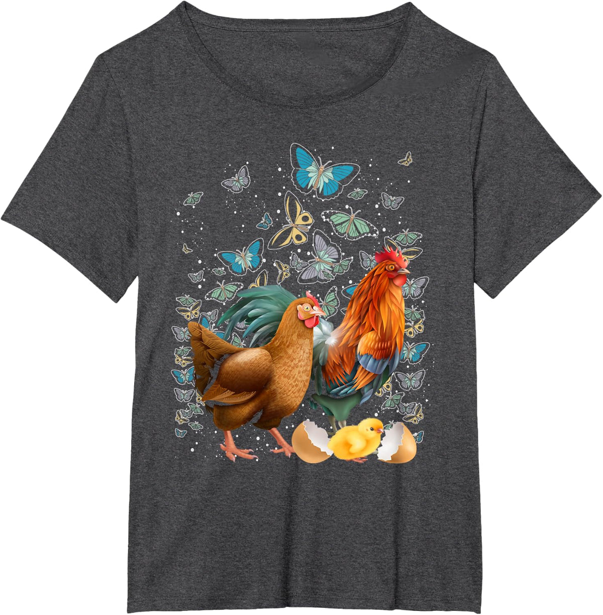 Farmer Gift Farm Animal Butterflies Rooster Hen Chicken T-Shirt - Dark Heather Grey