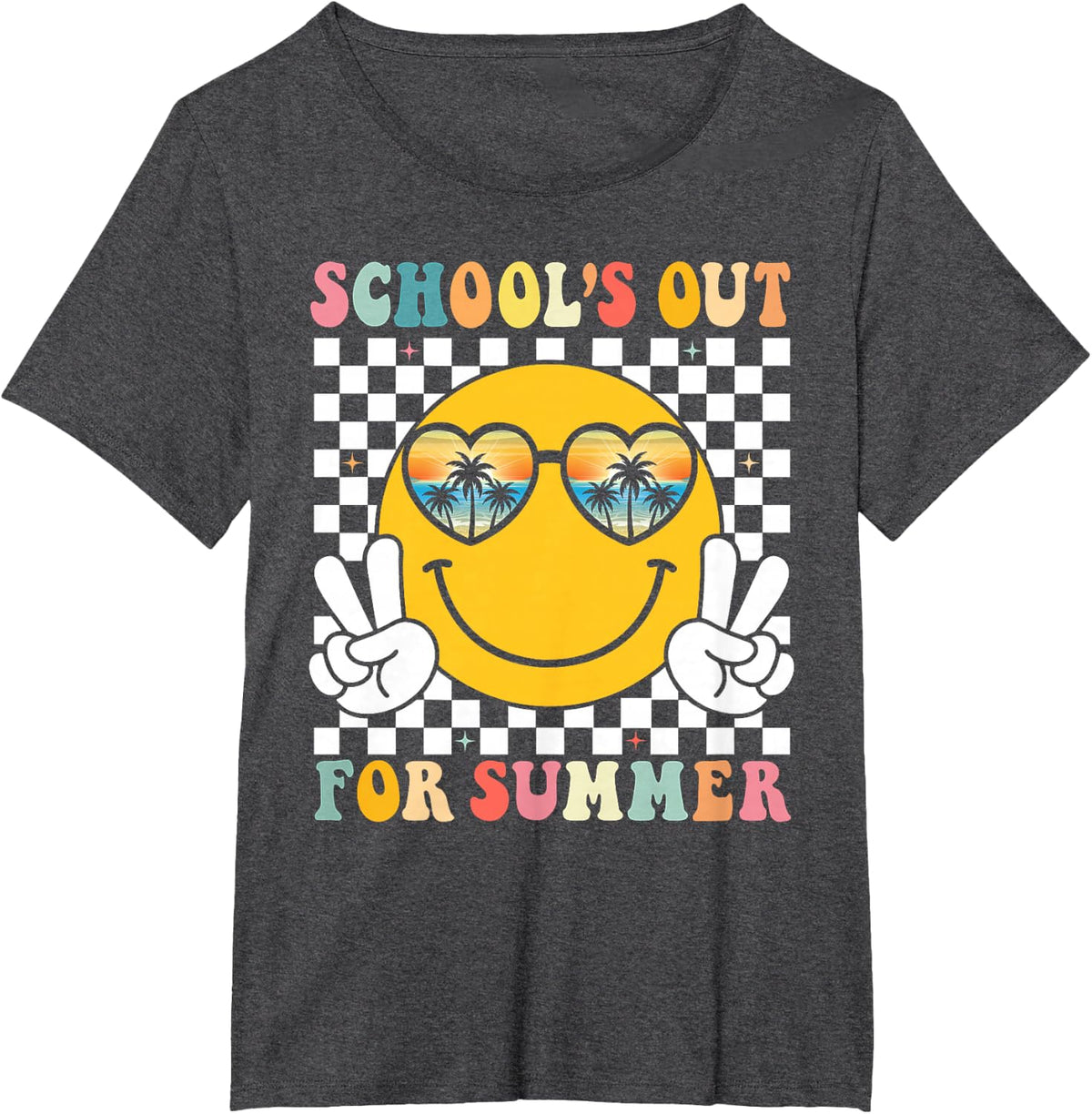 Schools Out for Summer Teacher Groovy Last Day of School Tees T Shirts - Dark Heather Grey