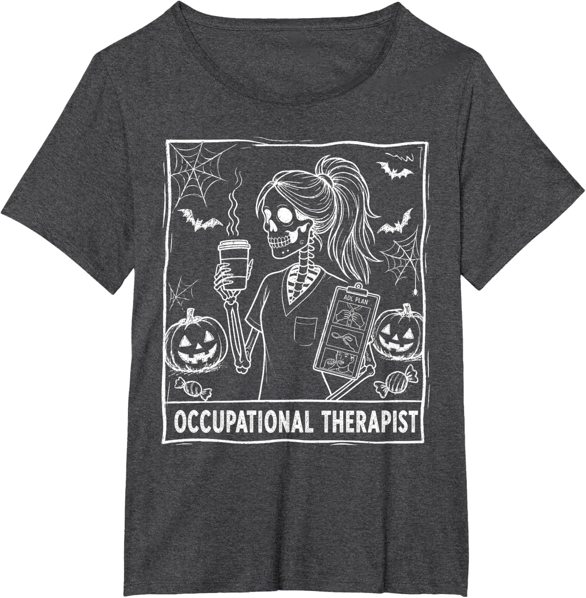 Retro Skeleton Occupational Therapist Halloween Spooky OTA T-Shirt - Dark Heather Grey