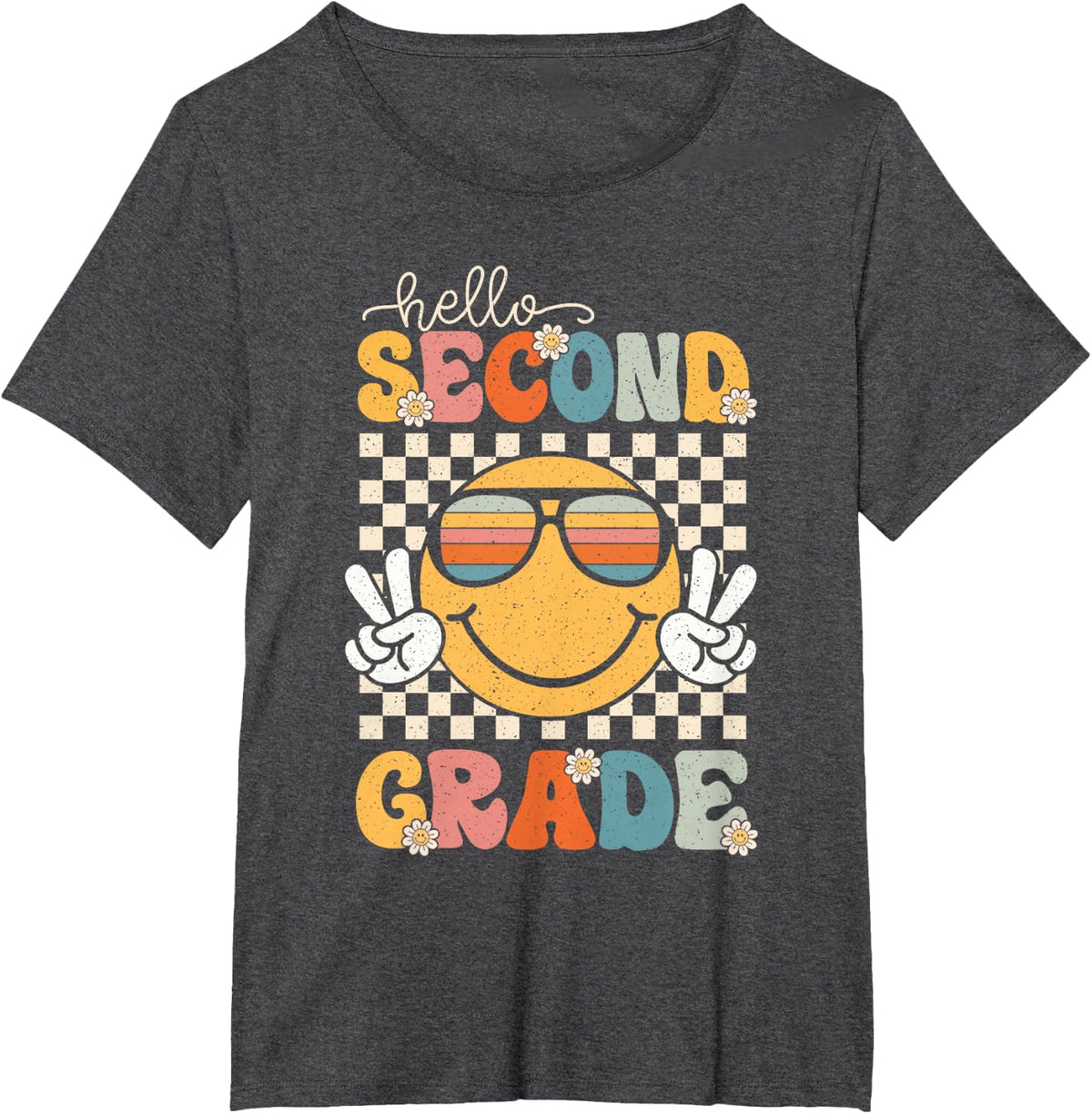 Hello Second Grade Retro 1st Day of School 2nd Grade Team T-Shirt - Dark Heather Grey
