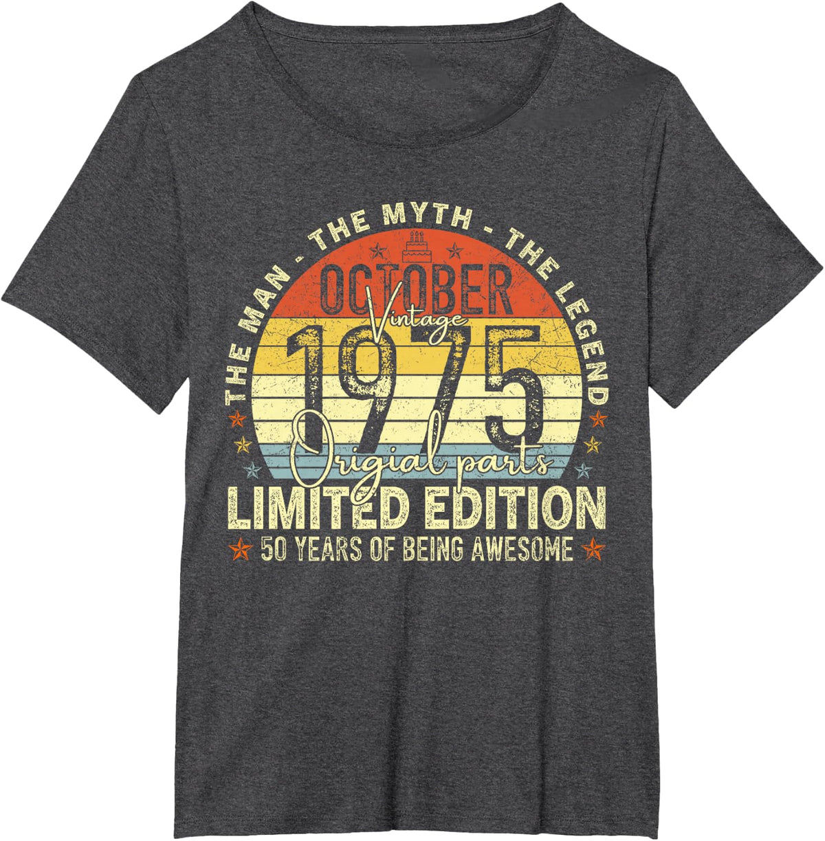 October 1975 50th Birthday Gifts for Men Women 50 Year Old T-Shirt - Dark Heather Grey