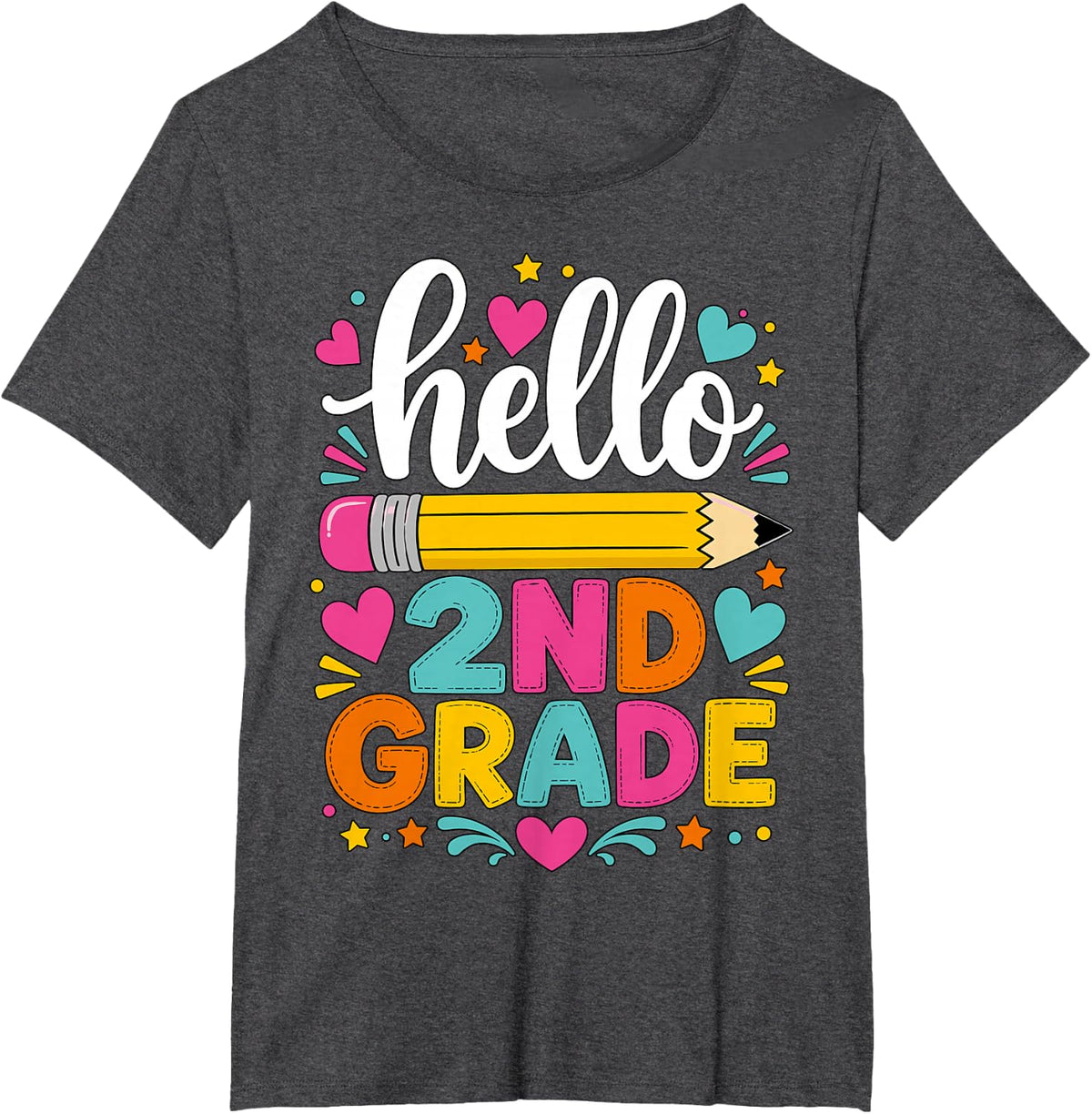 Hello 2nd Grade Pencil Back to School T-Shirt - Dark Heather Grey