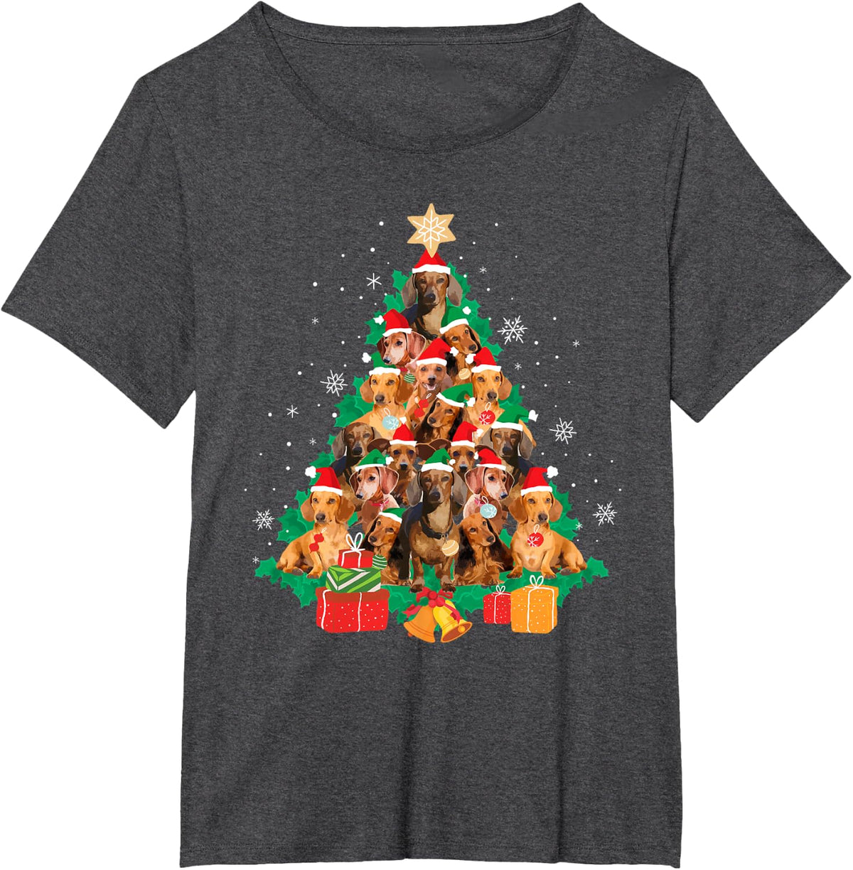 Dachshund Christmas T-Shirt - Dark Heather Grey