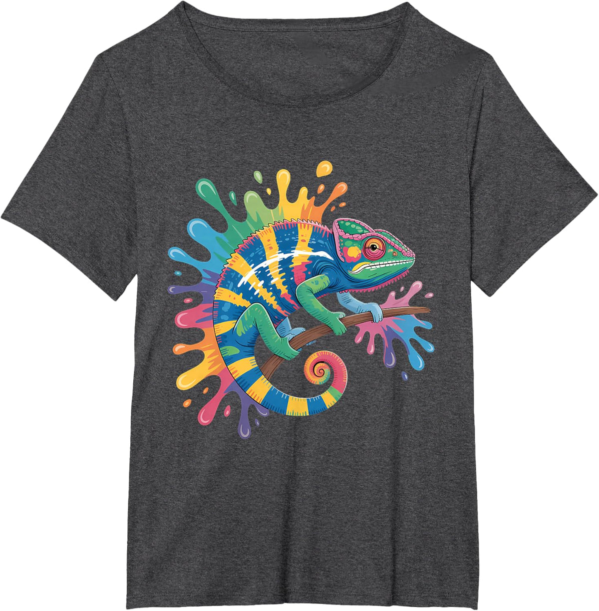 Chameleon Lizard Lover Portrait Artwork Tropical Animal Art T-Shirt - Dark Heather Grey