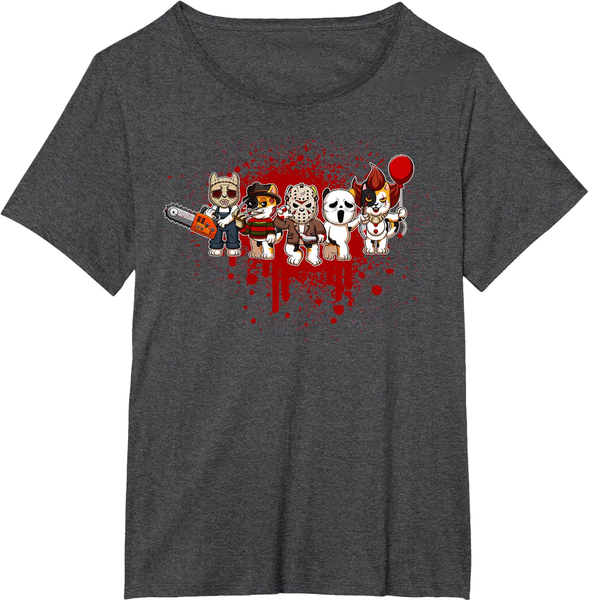 My Little Horror Crew - Halloween Calico Cat T-Shirt for Men Women - Dark Heather Grey