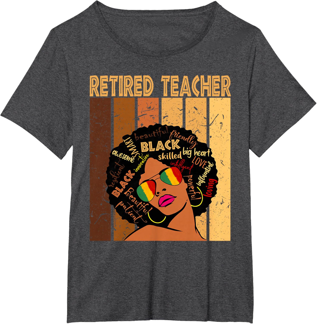 Retired Teacher Afro African American Black History Month T-Shirt - Dark Heather Grey