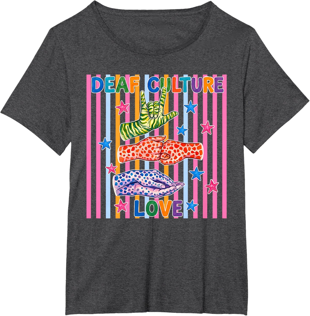 Deaf Culture Love ASL Teacher Sign Language Interpreter Deaf T-Shirt - Dark Heather Grey