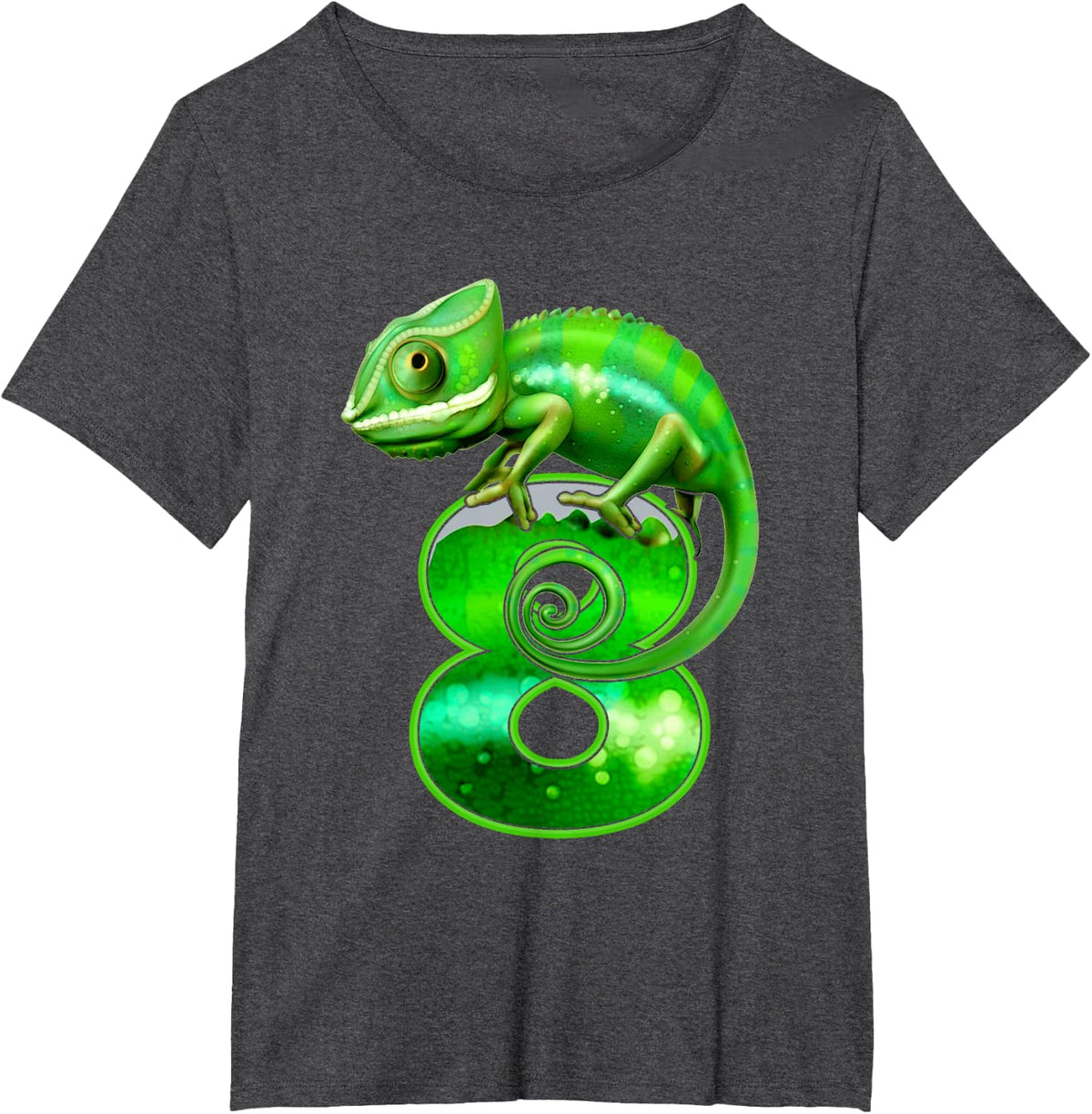 Kids 8 Years Old Lizard 8th Birthday Party Chameleon T-Shirt - Dark Heather Grey