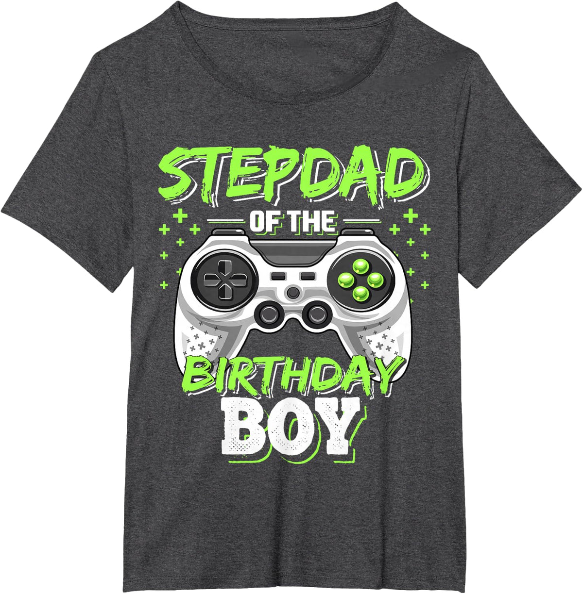 Stepdad of Birthday Boy Matching Video Game Birthday Party T-Shirt Tee for Step Dad - Dark Heather Grey