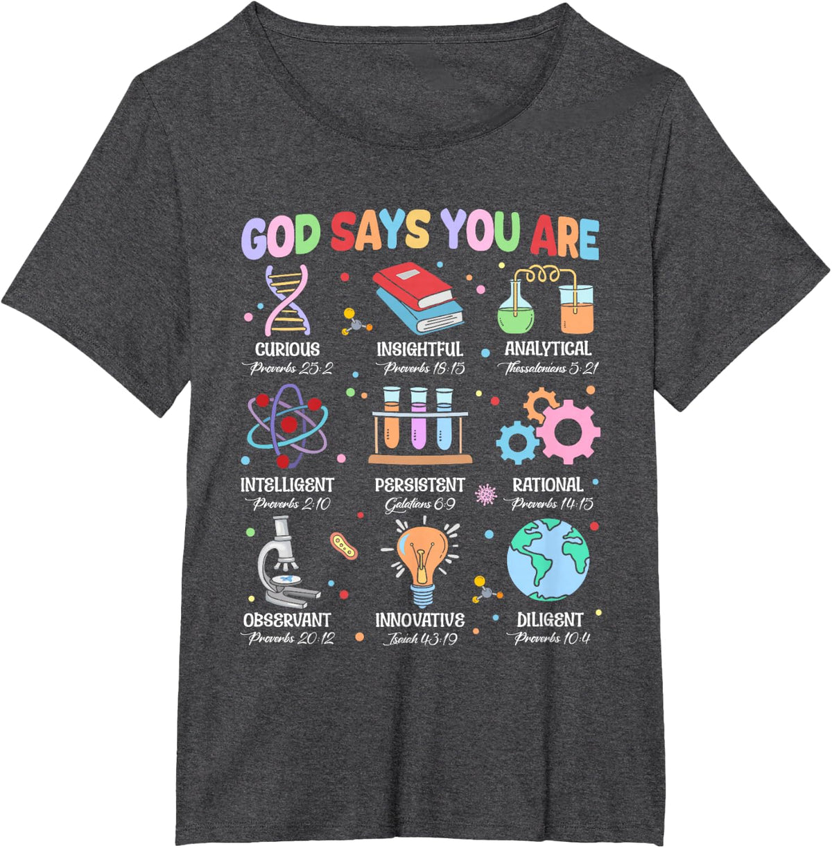 Christian God Says I Am Bible Verse Science Biology Teacher T-Shirt - Dark Heather Grey