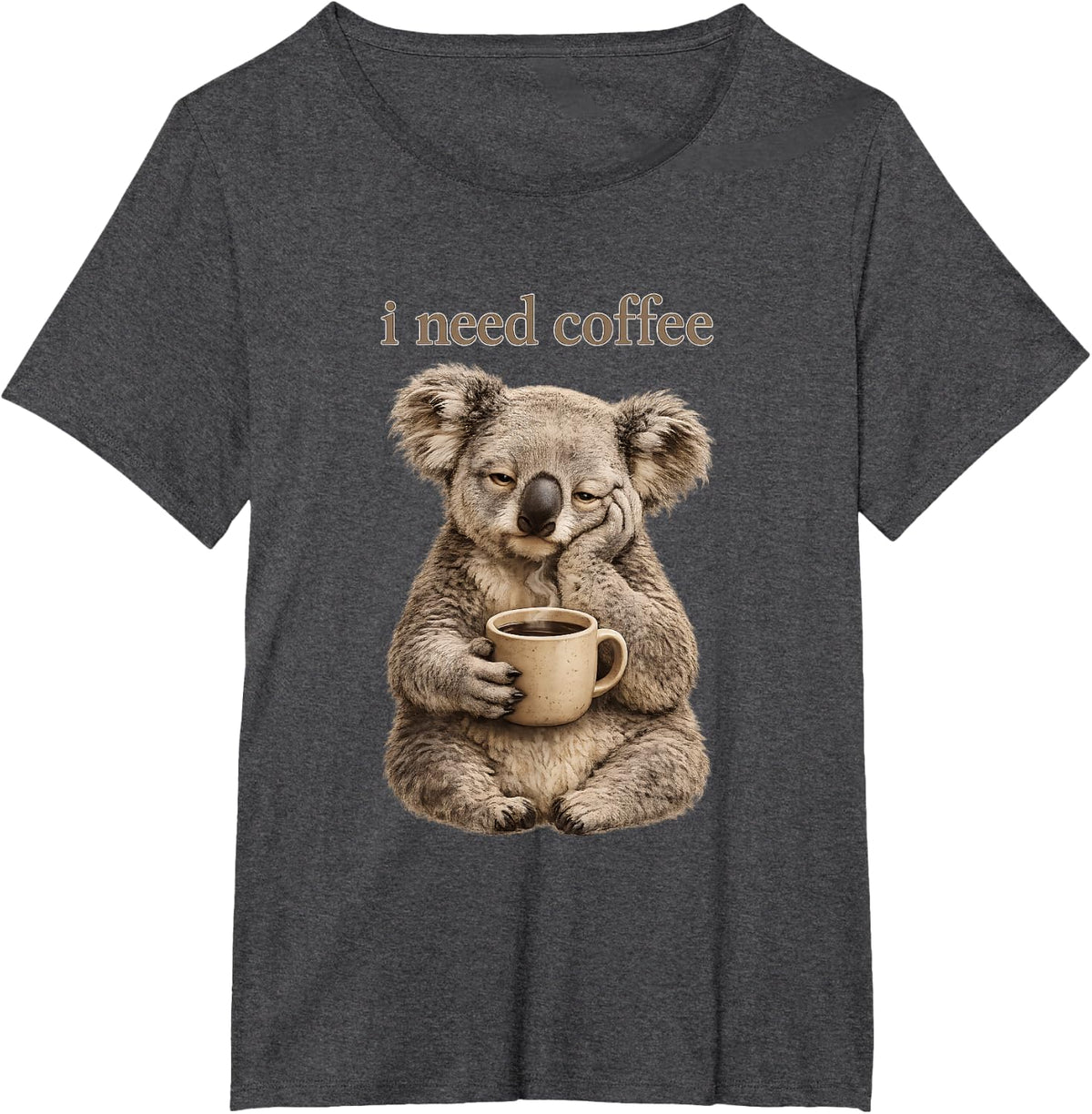 Koala I Need Coffee Lover Sleepy Morning Caffeine Humor T-Shirt - Dark Heather Grey