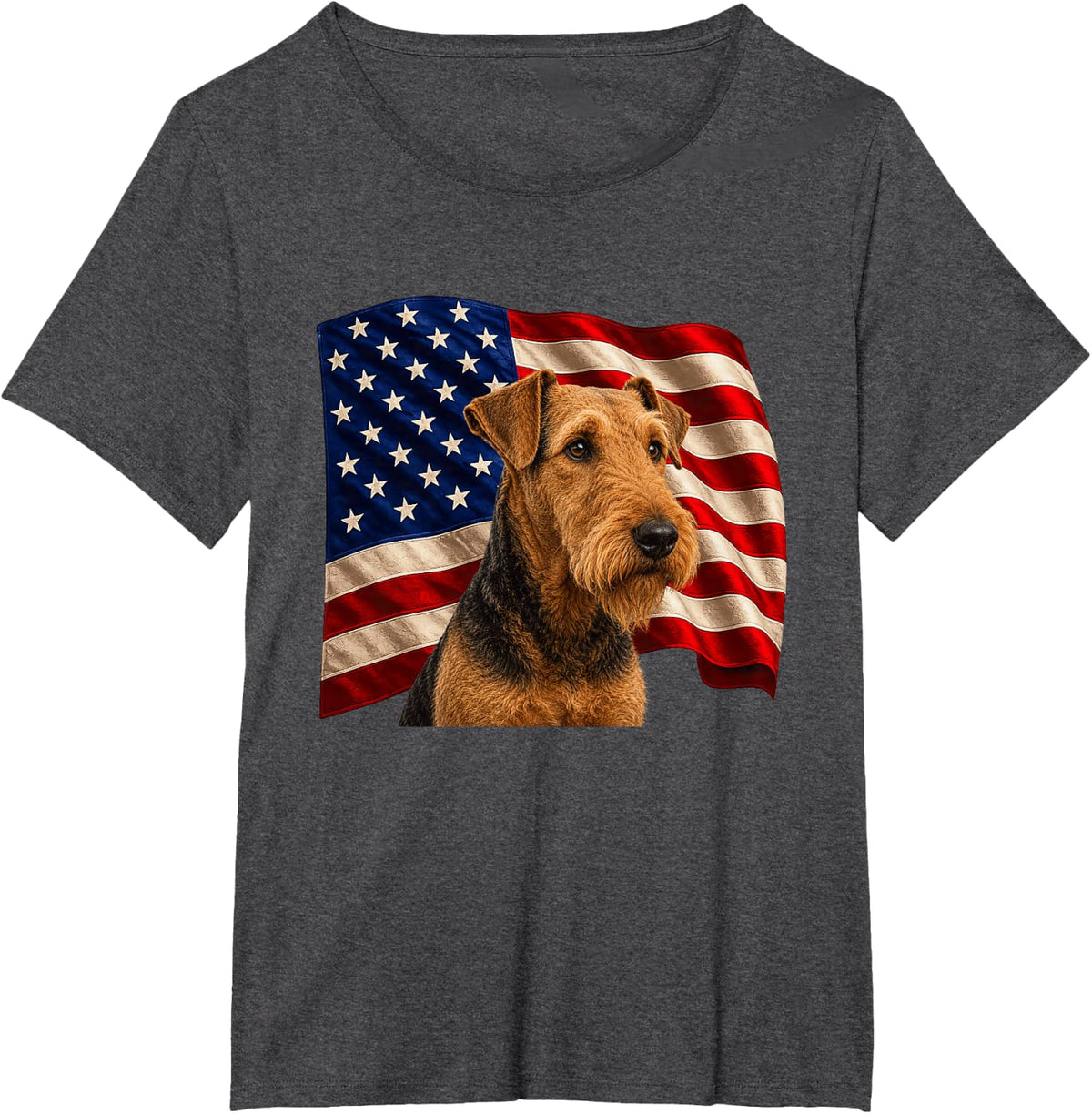 Patriotic 4th July USA Flag Airedale Terrier T-Shirt - Dark Heather Grey