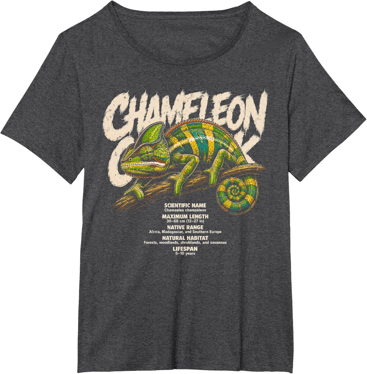 Chameleon Facts Reptile Lover Graphic T-Shirt - Dark Heather Grey