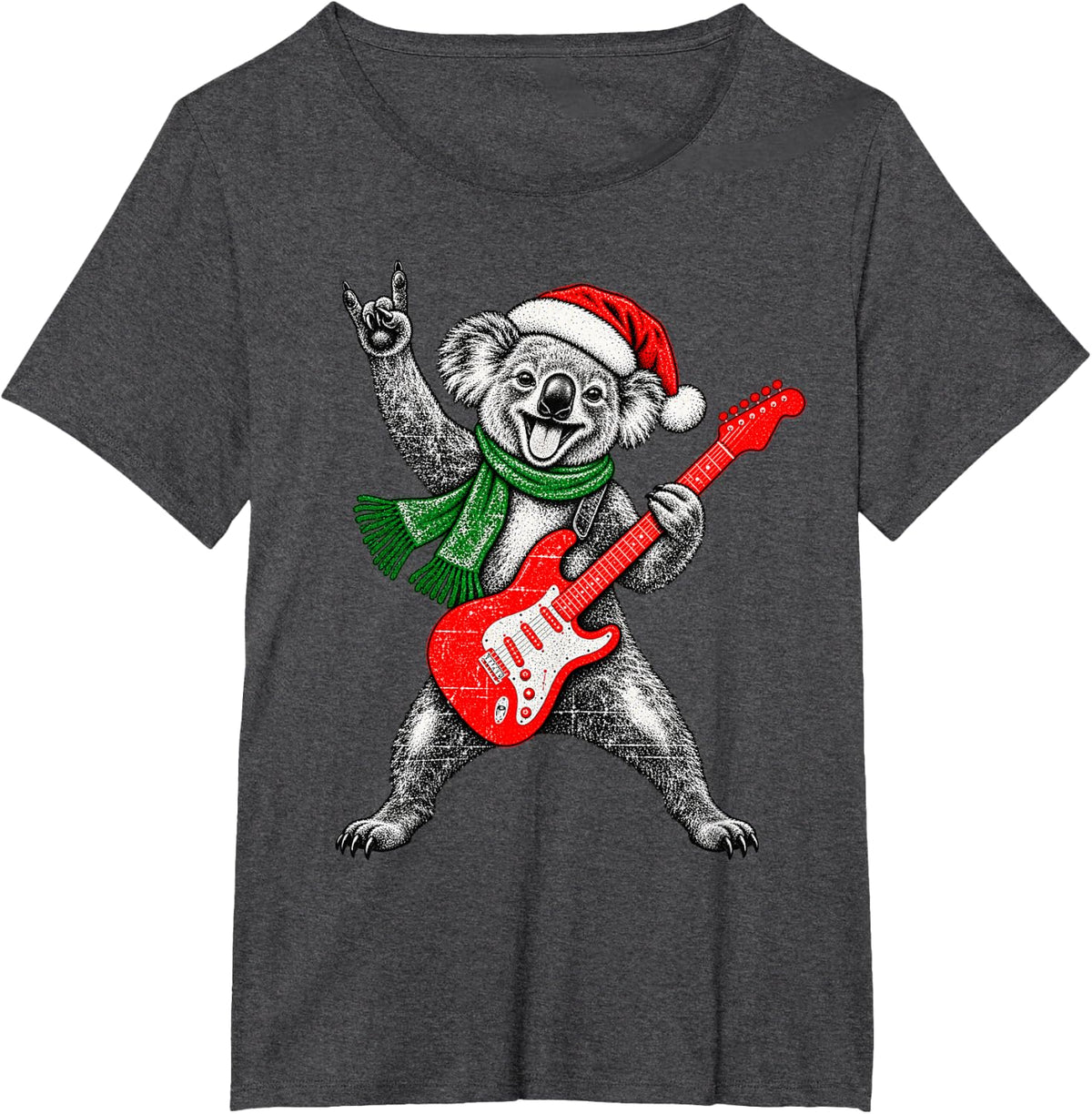 Vintage Koala Rock Playing Guitar Funny Christmas T-Shirt - Dark Heather Grey
