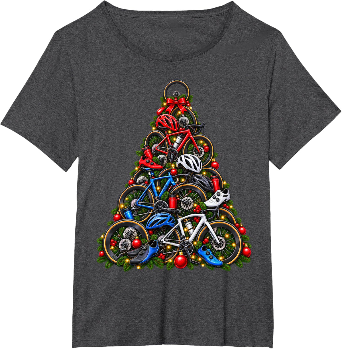 Cycling Christmas Tree T-Shirt - Dark Heather Grey