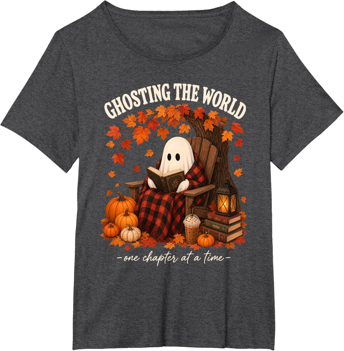 Ghost Halloween Reading Teacher Books Bookworm Fall Vibes T-Shirt - Dark Heather Grey