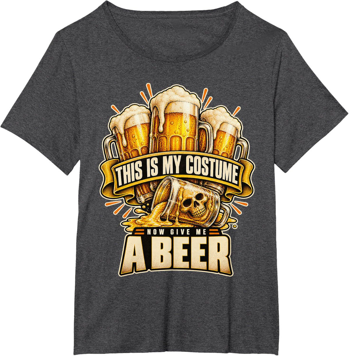 This is My Costume Now Give Me A Beer Halloween T-Shirt - Dark Heather Grey