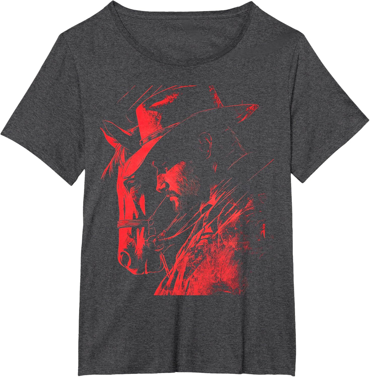 Designer Vintage Horse and Cowboy Red T-Shirt - Dark Heather Grey