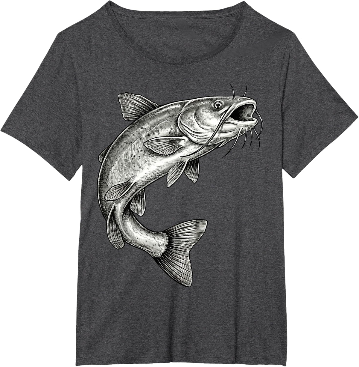 Vintage Bullhead Catfish Fishing Fisherman Angler T-Shirt - Dark Heather Grey