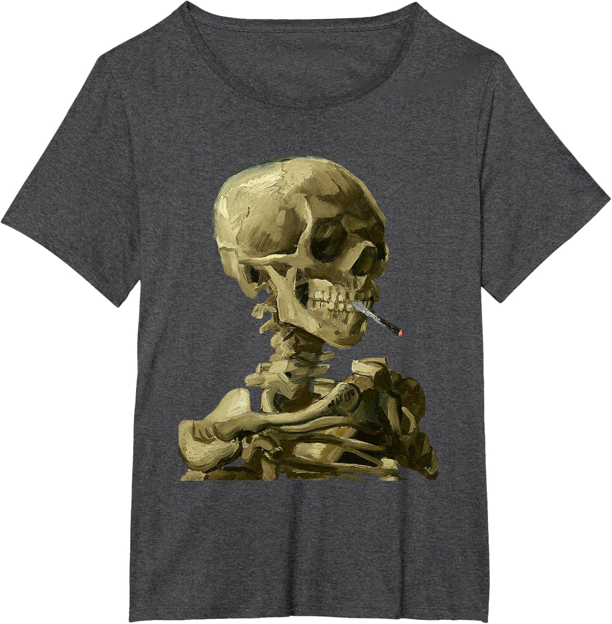 Vincent Van Gogh Skull with Cigarette Skeleton T-Shirt - Dark Heather Grey