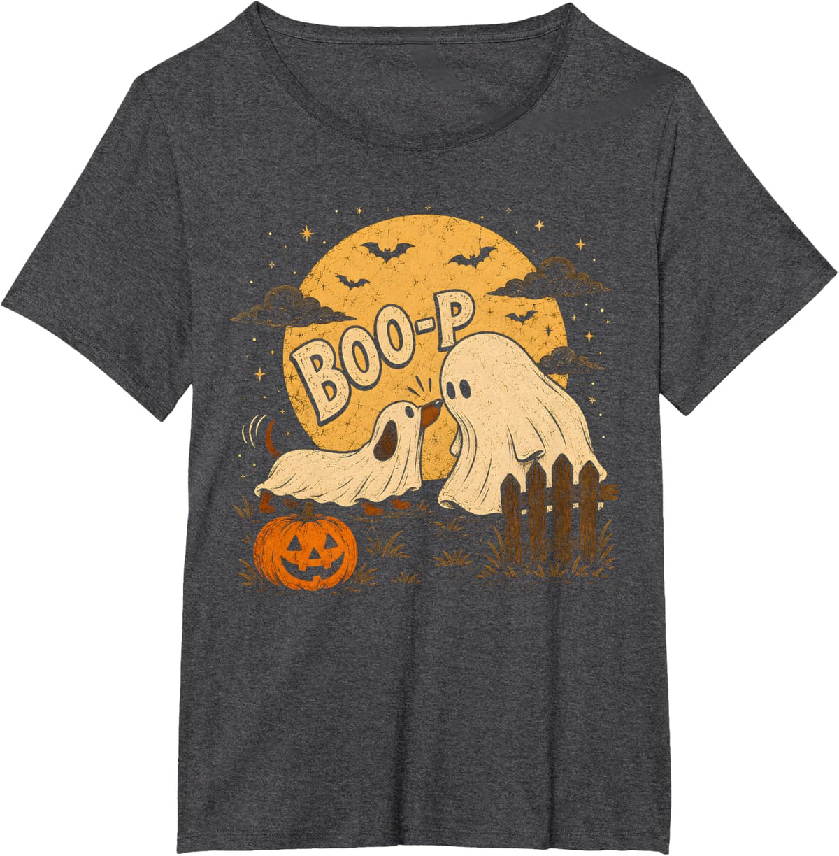 Retro Boo Boo-p Dog Ghost Funny Halloween Dog Lovers Dog T-Shirt - Dark Heather Grey