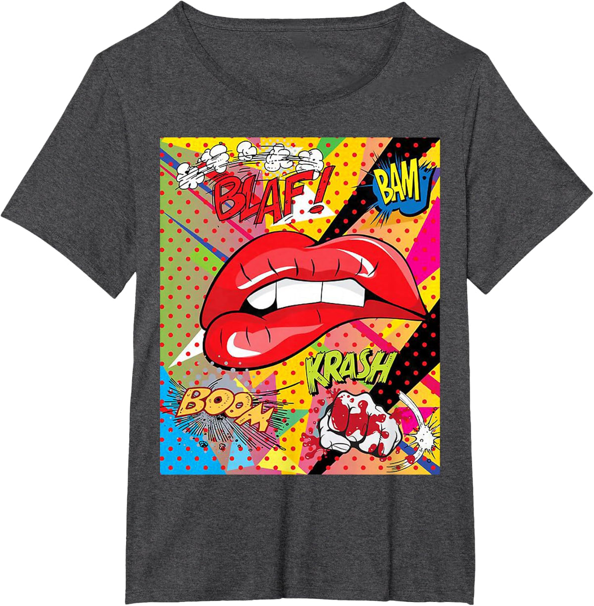 Lovely Lips Retro Pop Art T-Shirt - Dark Heather Grey
