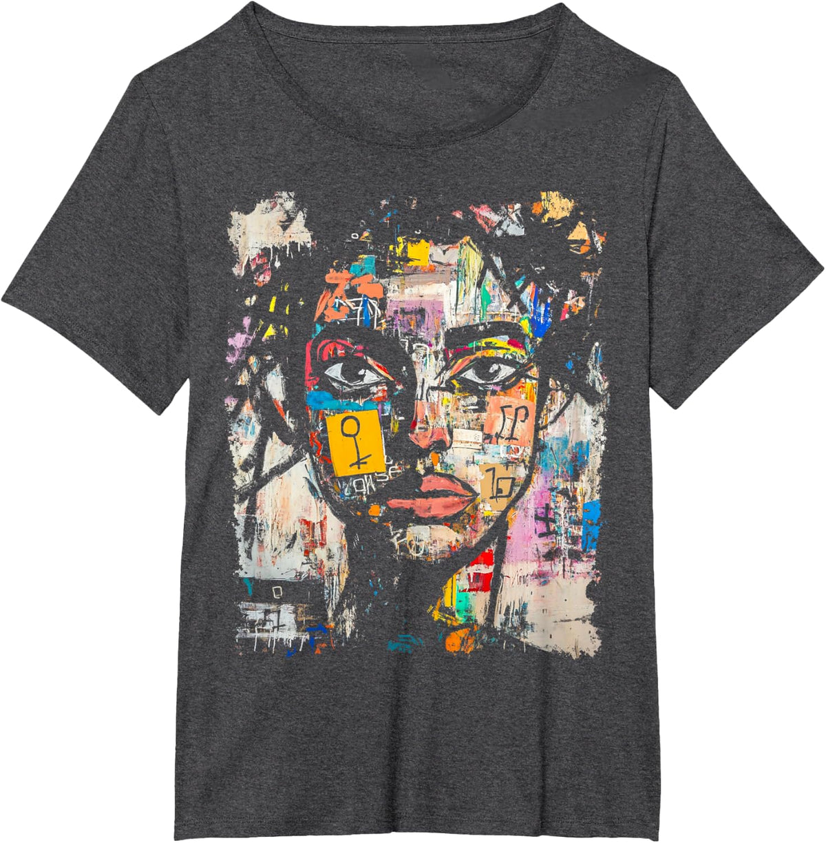 Abstract Art Style Women's 90s Graffiti T-Shirt - Dark Heather Grey