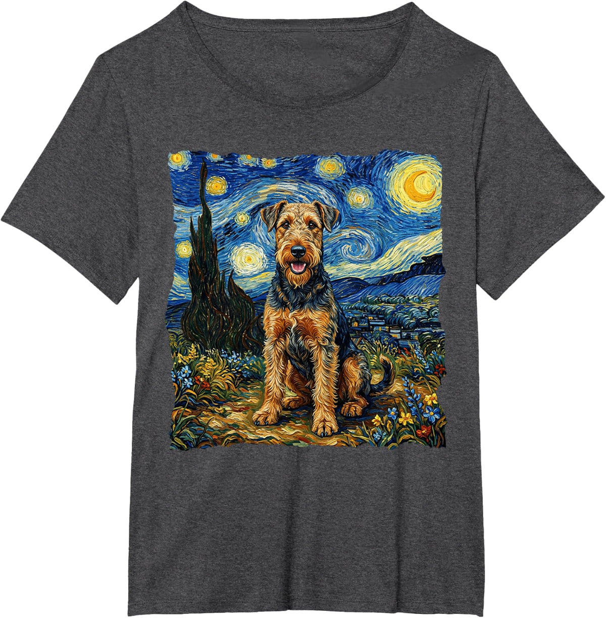 Airedale Terrier Starry Night Airedale Terrier T-Shirt - Dark Heather Grey