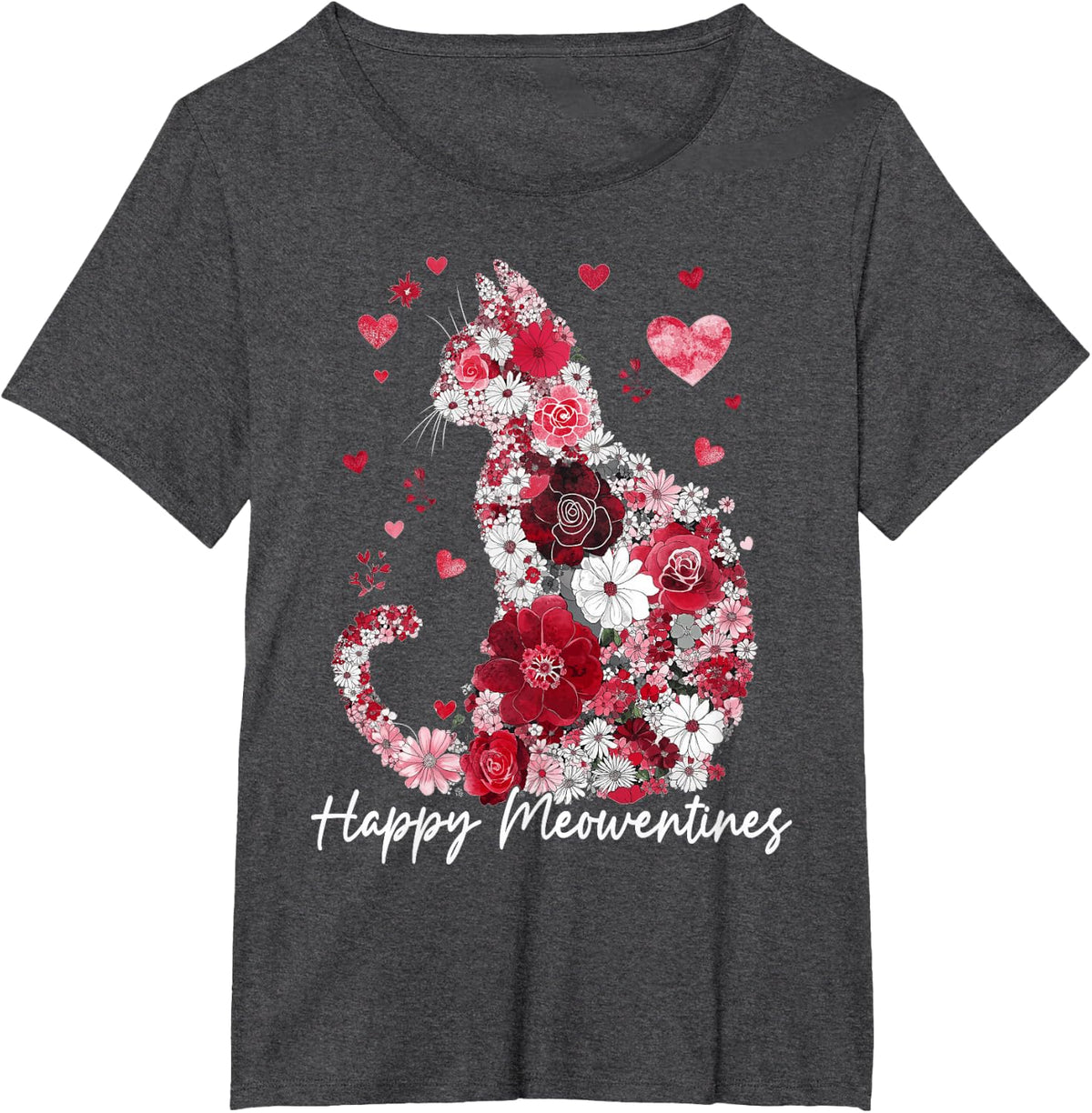 Happy Meowentine's Day Funny Girls Cat Valentines Day Women T-Shirt - Dark Heather Grey