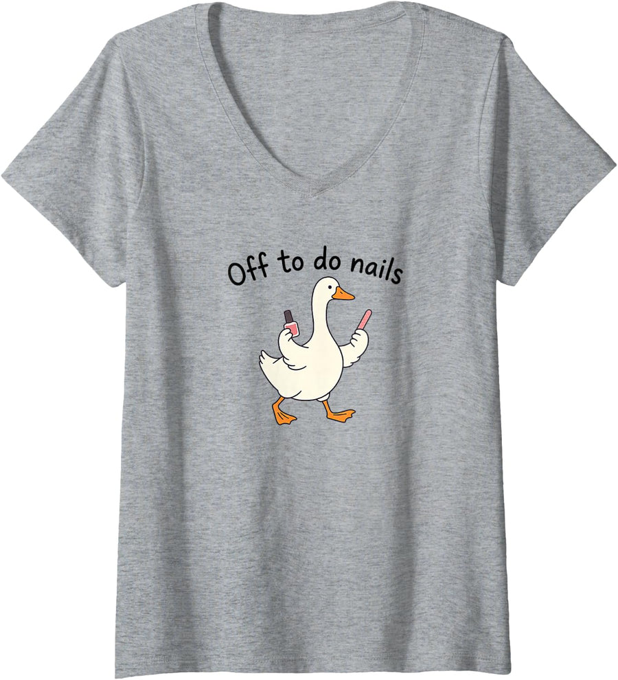 Women's Nail Tech Goose Nail Artist Manicurist Off to Do Nails V-Neck T-Shirt - Heather Grey