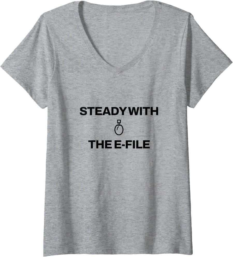 Women's Nail Tech - Steady with The E-File - Nail Art V-Neck T-Shirt - Heather Grey