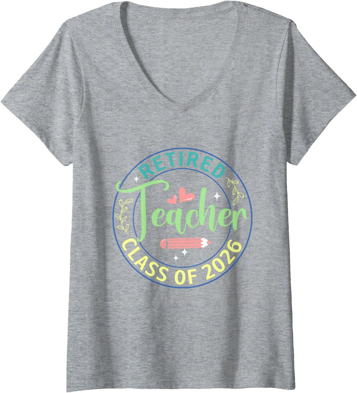 Womens Retro Retired Teacher Class of 2026 Retirement Teacher 2026 V-Neck T-Shirt - Heather Grey