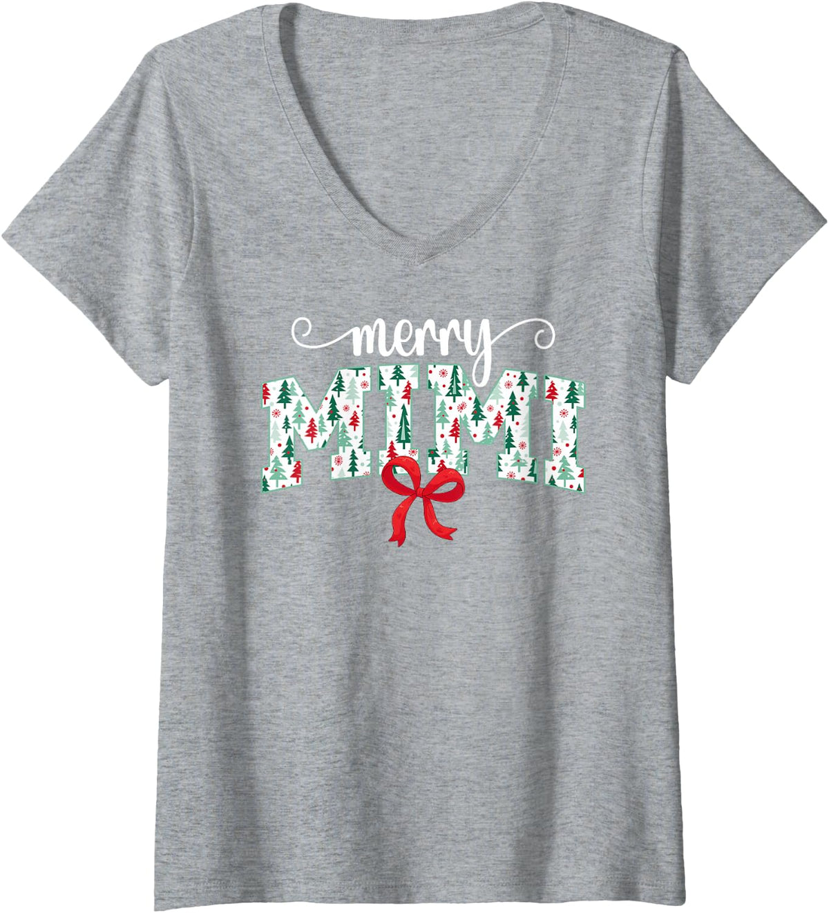 Women's Merry Mimi Christmas Mimi Grandma Xmas Party V-Neck T-Shirt - Heather Grey