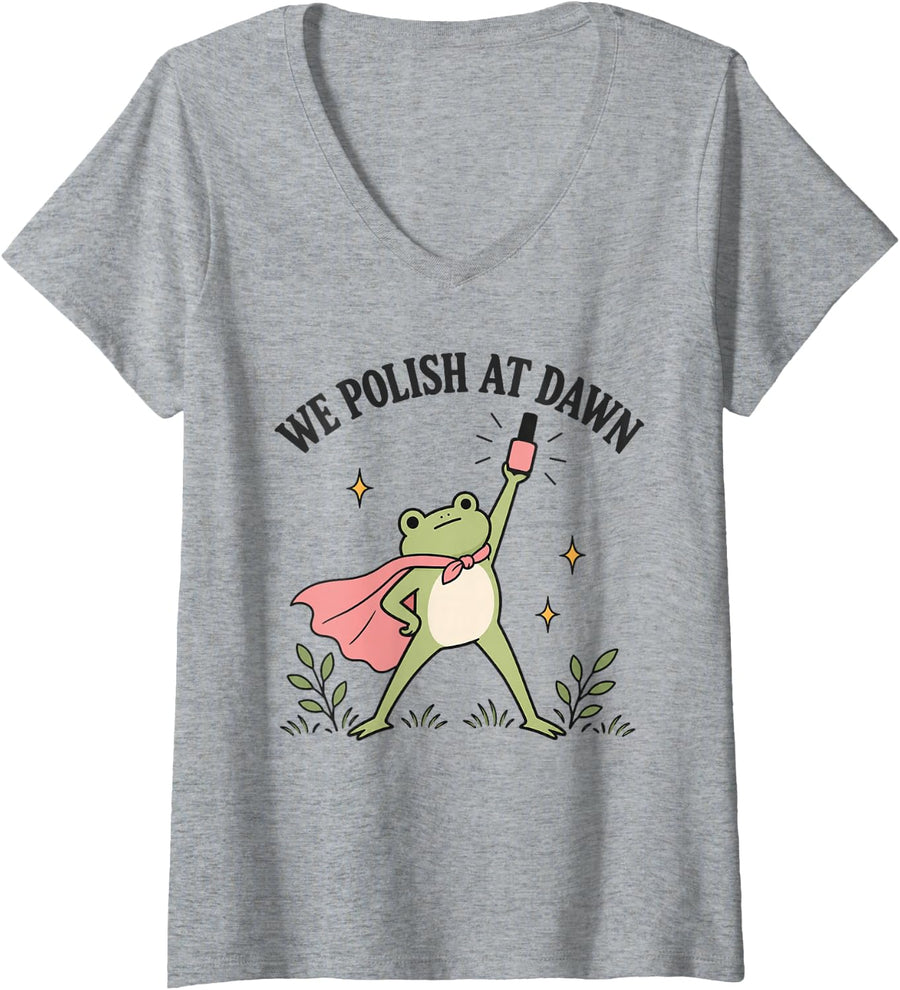 Women's Nail Tech Manicurist Nail Artist Manicure We Polish At Dawn V-Neck T-Shirt - Heather Grey