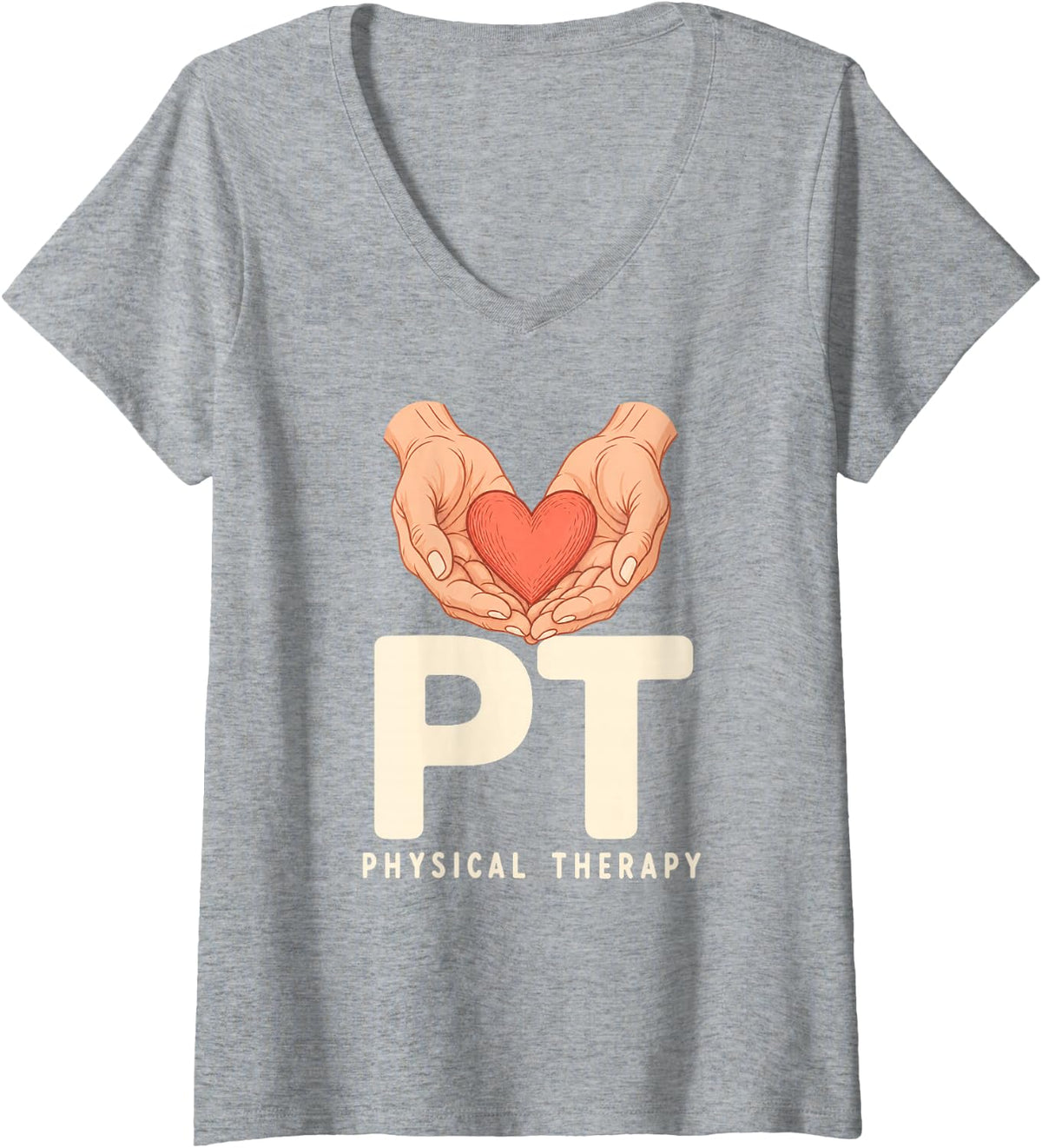 Women's Pt Physical Therapy Heart in Hands Rehabilitation Care V-Neck T-Shirt - Heather Grey