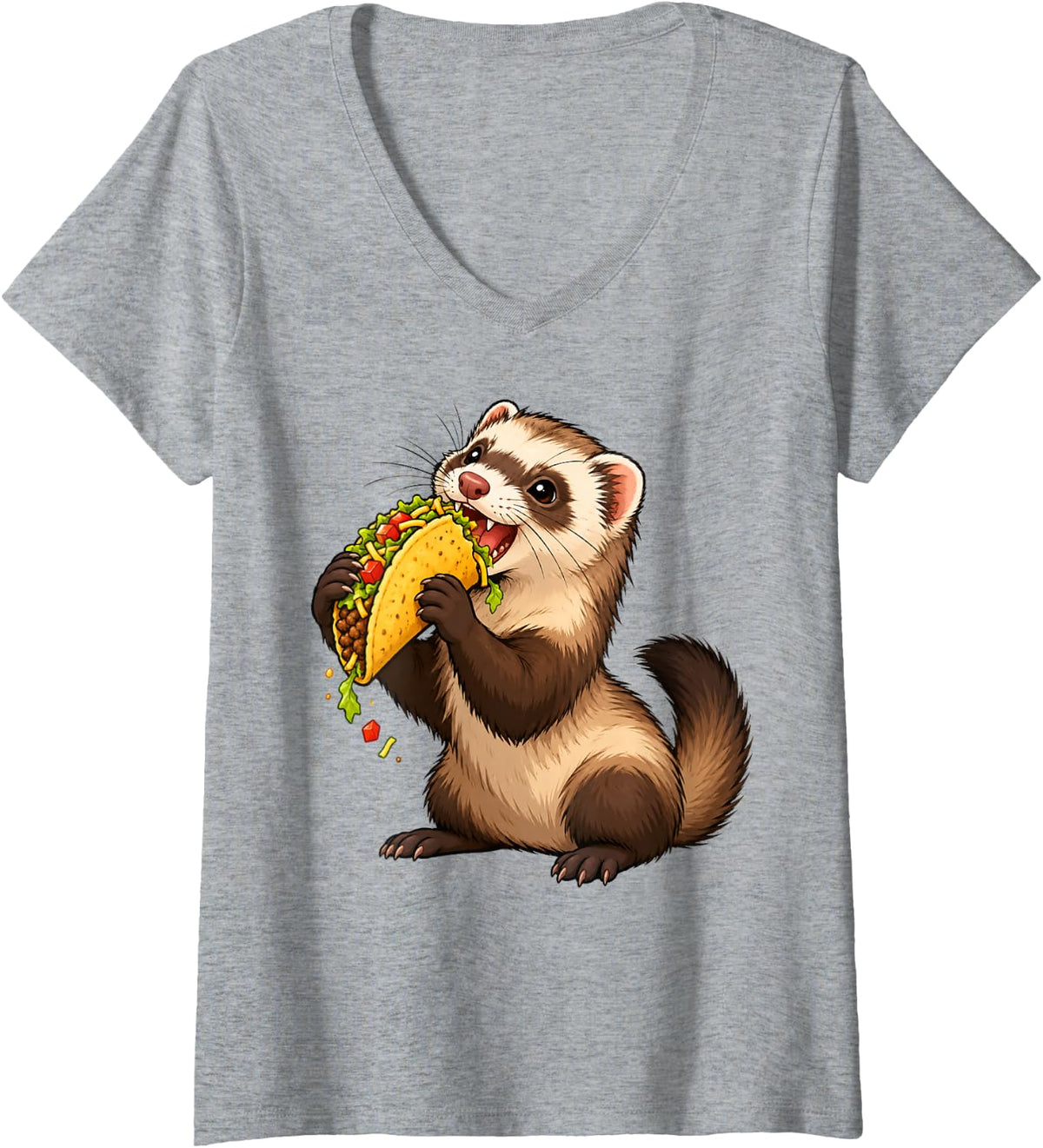 Women's Ferret Taco Funny Graphic V-Neck T-Shirt - Heather Grey