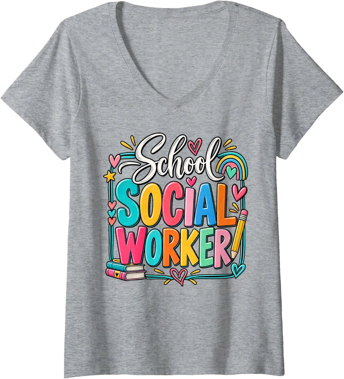Women's School Social Worker V-Neck T-Shirt - Heather Grey