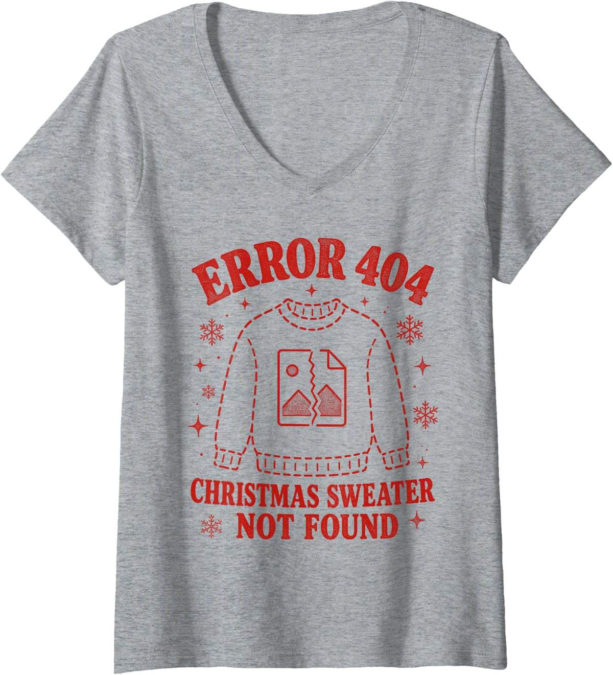 Women's Error 404 Christmas Sweater Not Found Web Designer V-Neck T-Shirt - Heather Grey