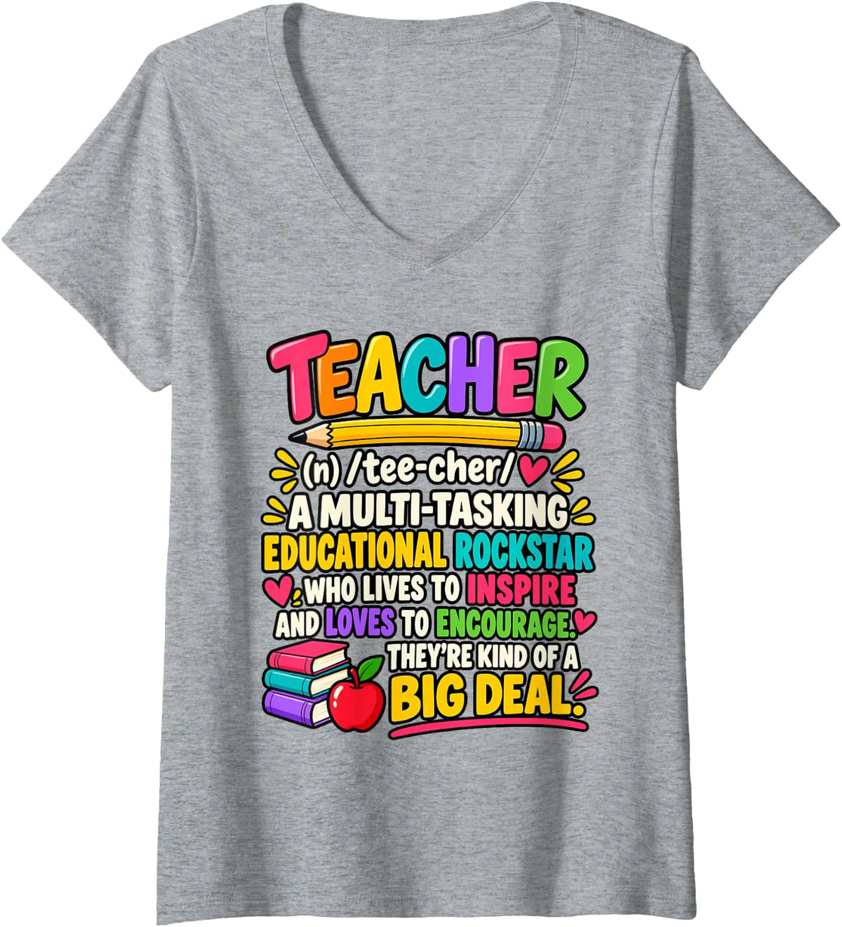 Women's Funny Teacher Definition Inspirational Educator V-Neck T-Shirt - Heather Grey