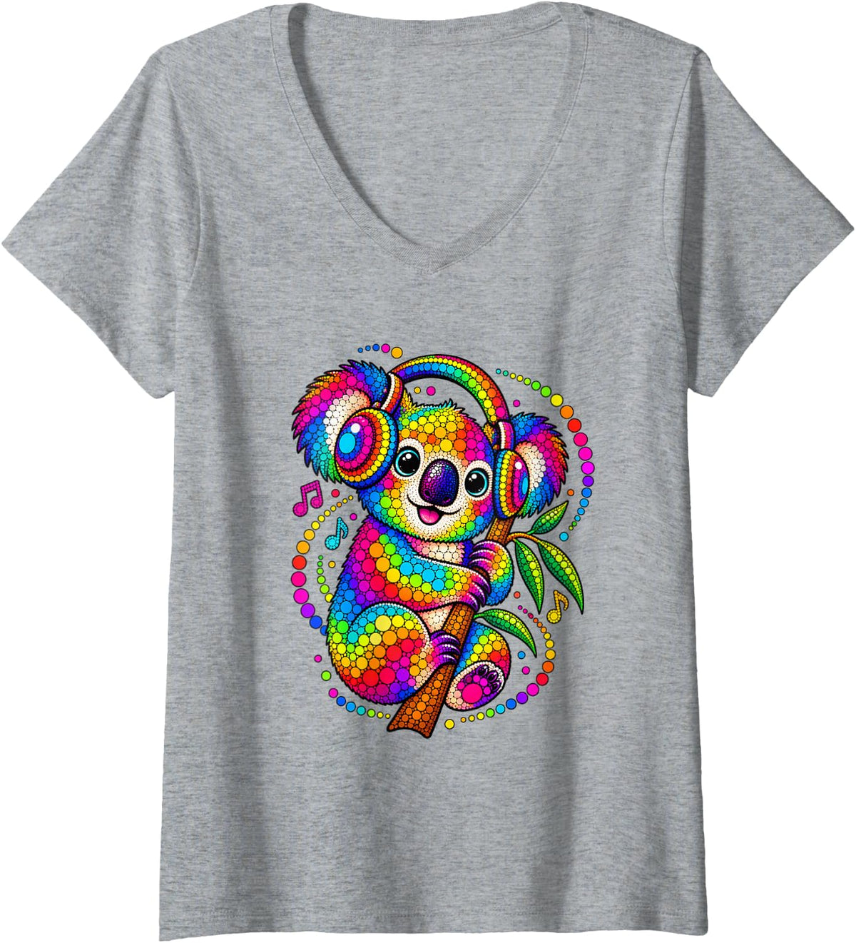 Women's Funny Koala Dots Art Animal Lovers Boys Girls Students V-Neck T-Shirt - Heather Grey