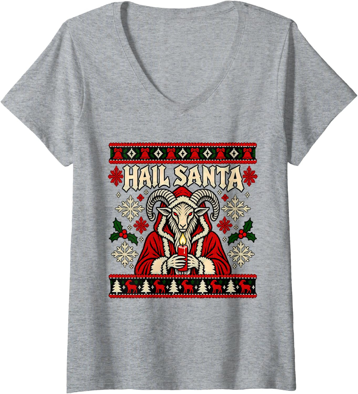 Women's Hail Santa Paganism Winter Solstice Yule Pagan Christmas V-Neck T-Shirt - Heather Grey