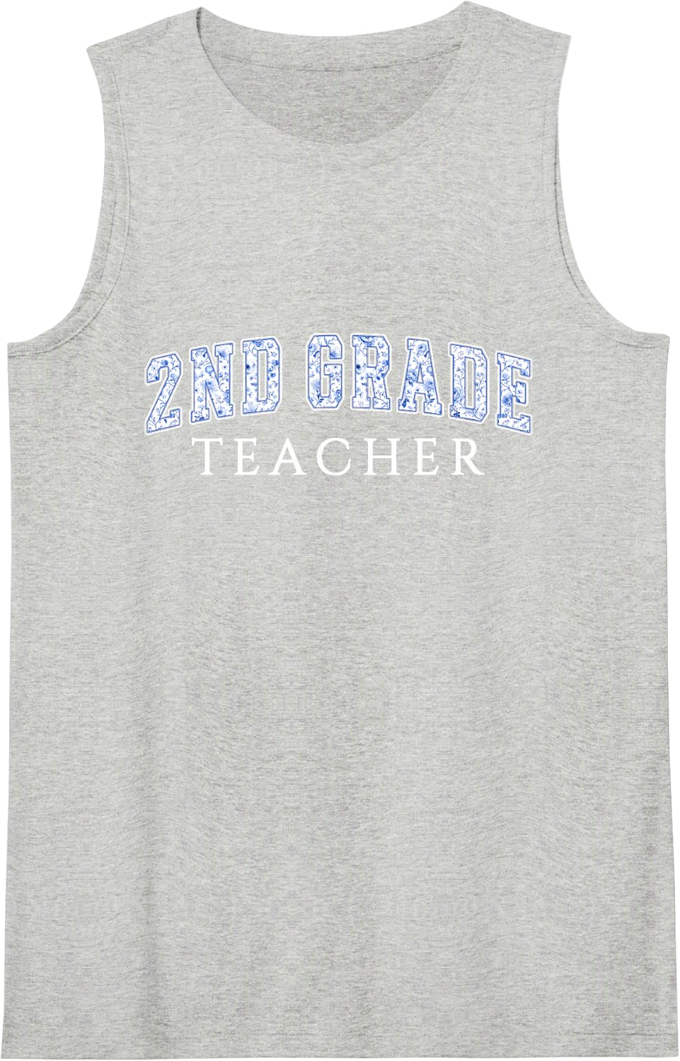2nd Grade Teacher Blue Floral Varsity Letters Second Grade Sleeveless Tank Top - Heather Grey