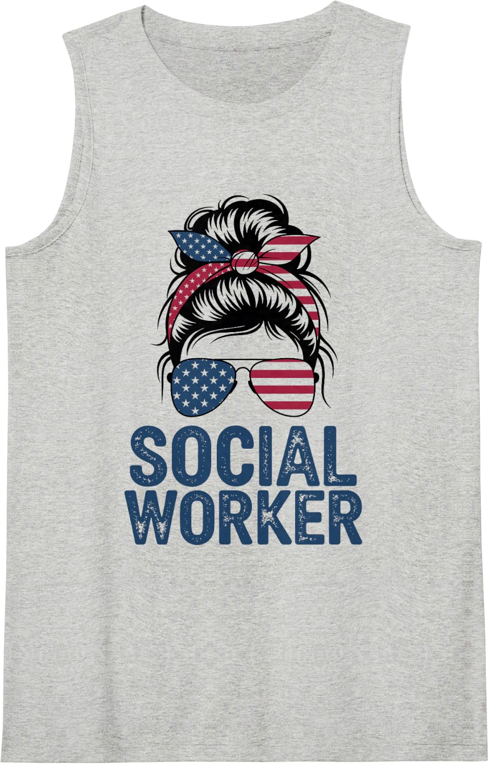 Social Worker American Flag Patriotic Sleeveless Tank Top - Heather Grey