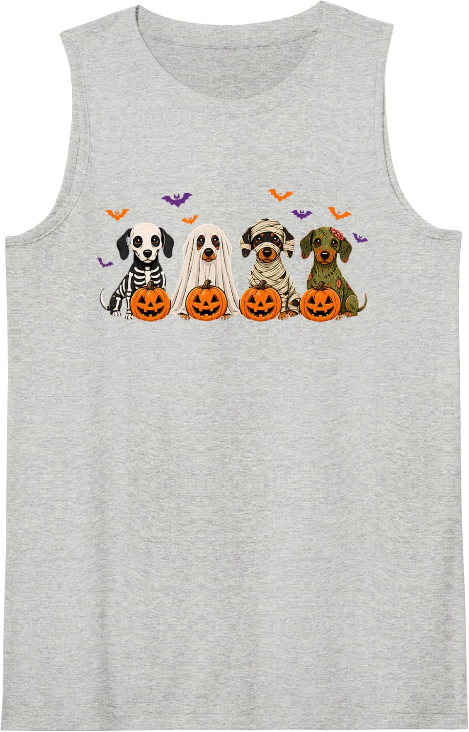 Spooky Dachshund Dog Ghost Pumpkin Skeleton Mummy Halloween Sleeveless Tank Top - Heather Grey