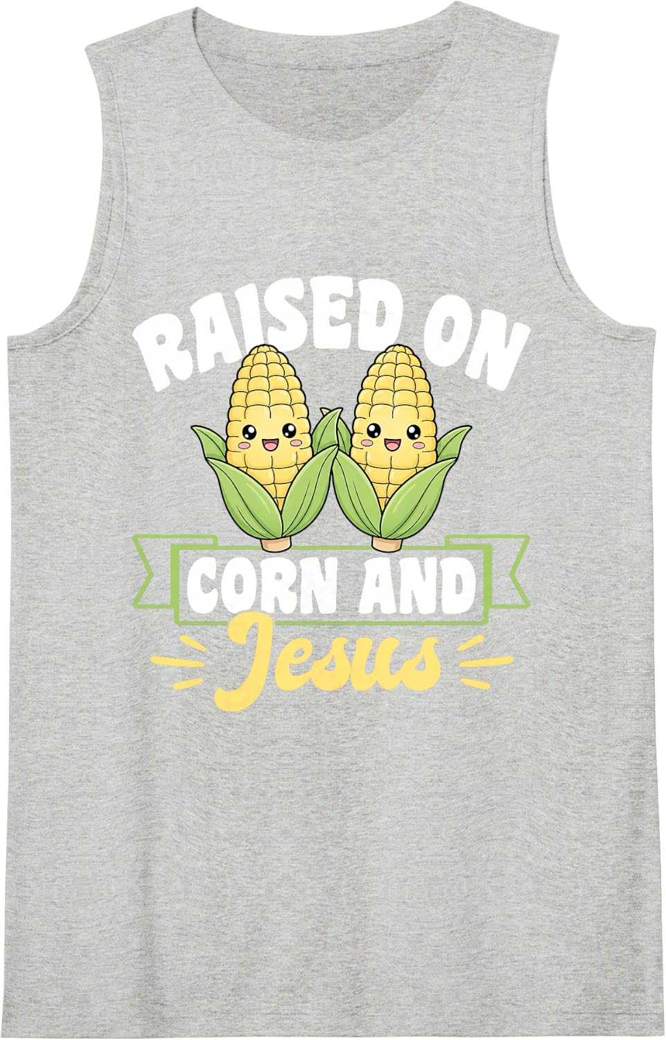 Raised On Corn and Jesus Christian Blessed Farm Country Sleeveless Tank Top - Heather Grey