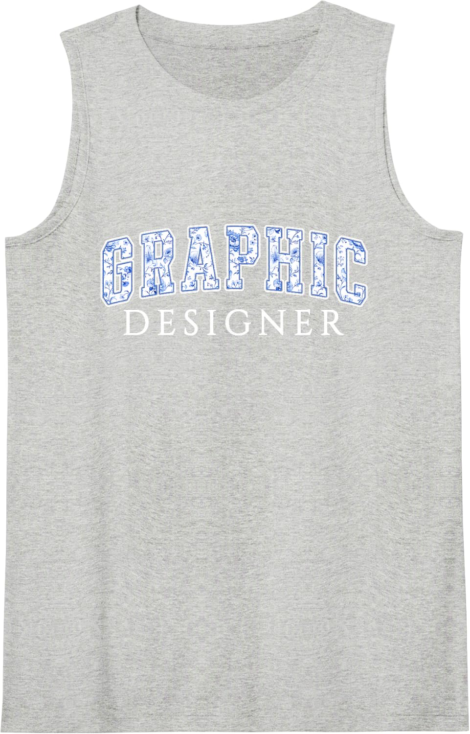 Graphic Designer Blue Floral Varsity Letters Artist Sleeveless Tank Top - Heather Grey