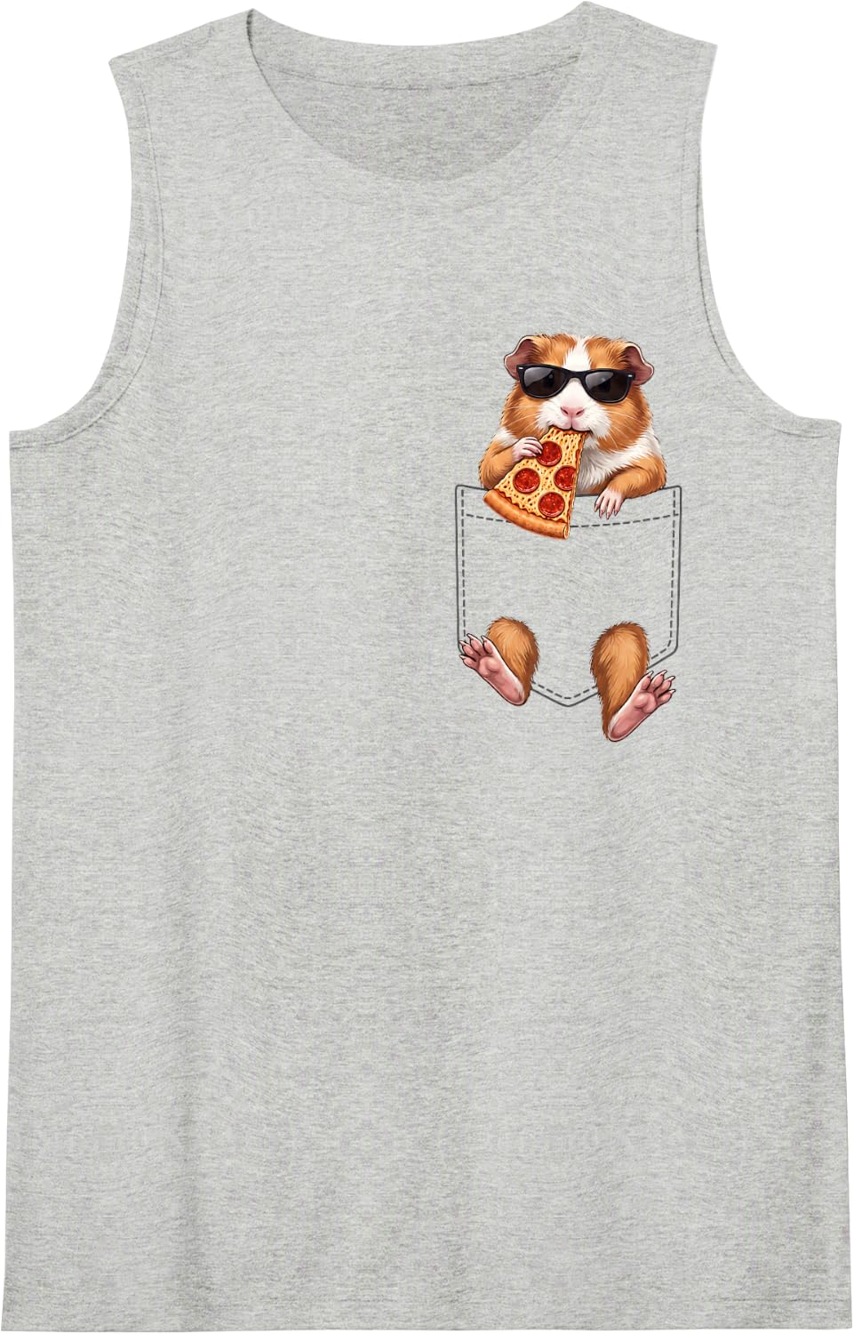 Guinea Pig Pocket Pizza Slice Italian Food Lover Sleeveless Tank Top - Heather Grey